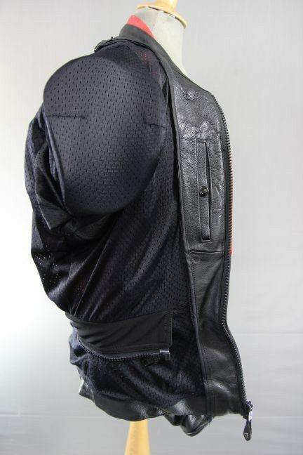 IXS BLACK & RED LEATHER BIKER JACKET WITH REMOVABLE CE PROTECTORS 40 INCH