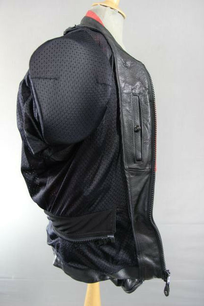 IXS BLACK & RED LEATHER BIKER JACKET WITH REMOVABLE CE PROTECTORS 40 INCH