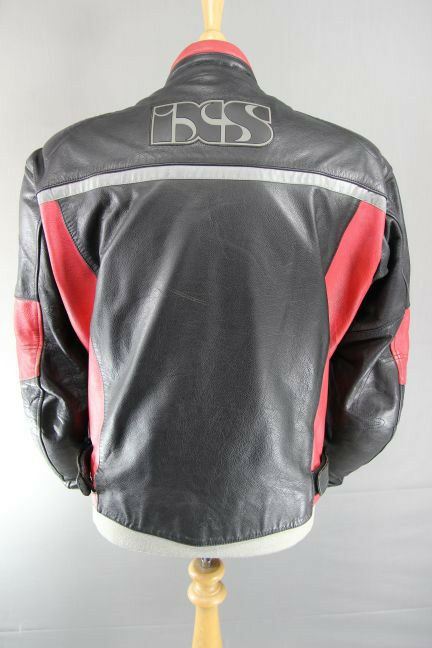 IXS BLACK & RED LEATHER BIKER JACKET WITH REMOVABLE CE PROTECTORS 40 INCH