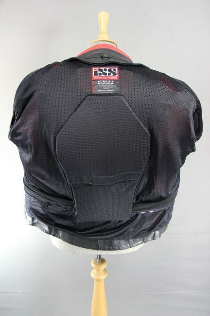 IXS BLACK & RED LEATHER BIKER JACKET WITH REMOVABLE CE PROTECTORS 40 INCH