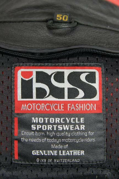 IXS BLACK & RED LEATHER BIKER JACKET WITH REMOVABLE CE PROTECTORS 40 INCH