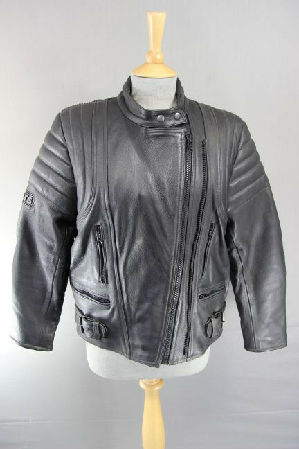 CLASSIC BLACK JTS LEATHER BIKER JACKET 38 INCH/LARGE