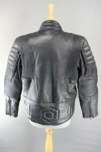CLASSIC BLACK JTS LEATHER BIKER JACKET 38 INCH/LARGE