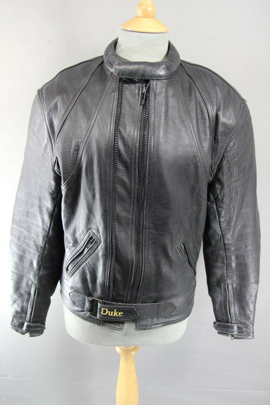 CLASSIC DUKE BLACK LEATHER BIKER JACKET 38 INCH