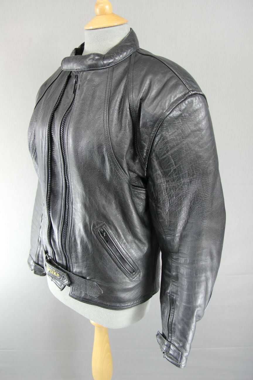 CLASSIC DUKE BLACK LEATHER BIKER JACKET 38 INCH