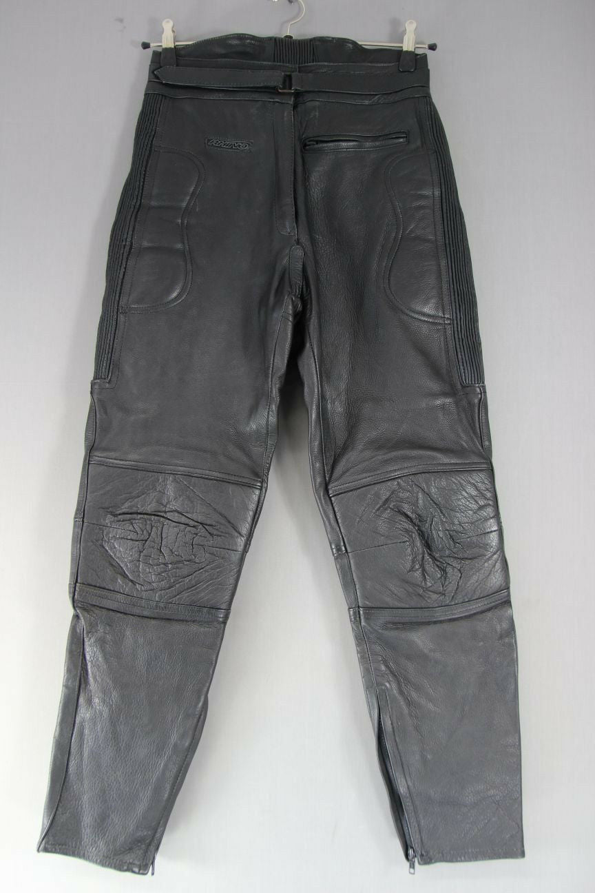 RHINO BLACK COWHIDE LEATHER BIKER TROUSERS SIZE 14: WAIST 28 IN/INSIDE LEG 30 IN