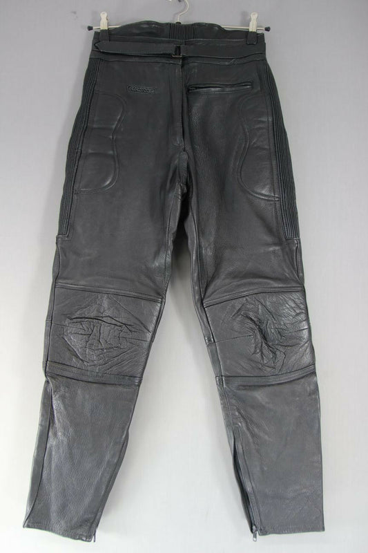 RHINO BLACK COWHIDE LEATHER BIKER TROUSERS SIZE 14: WAIST 28 IN/INSIDE LEG 30 IN