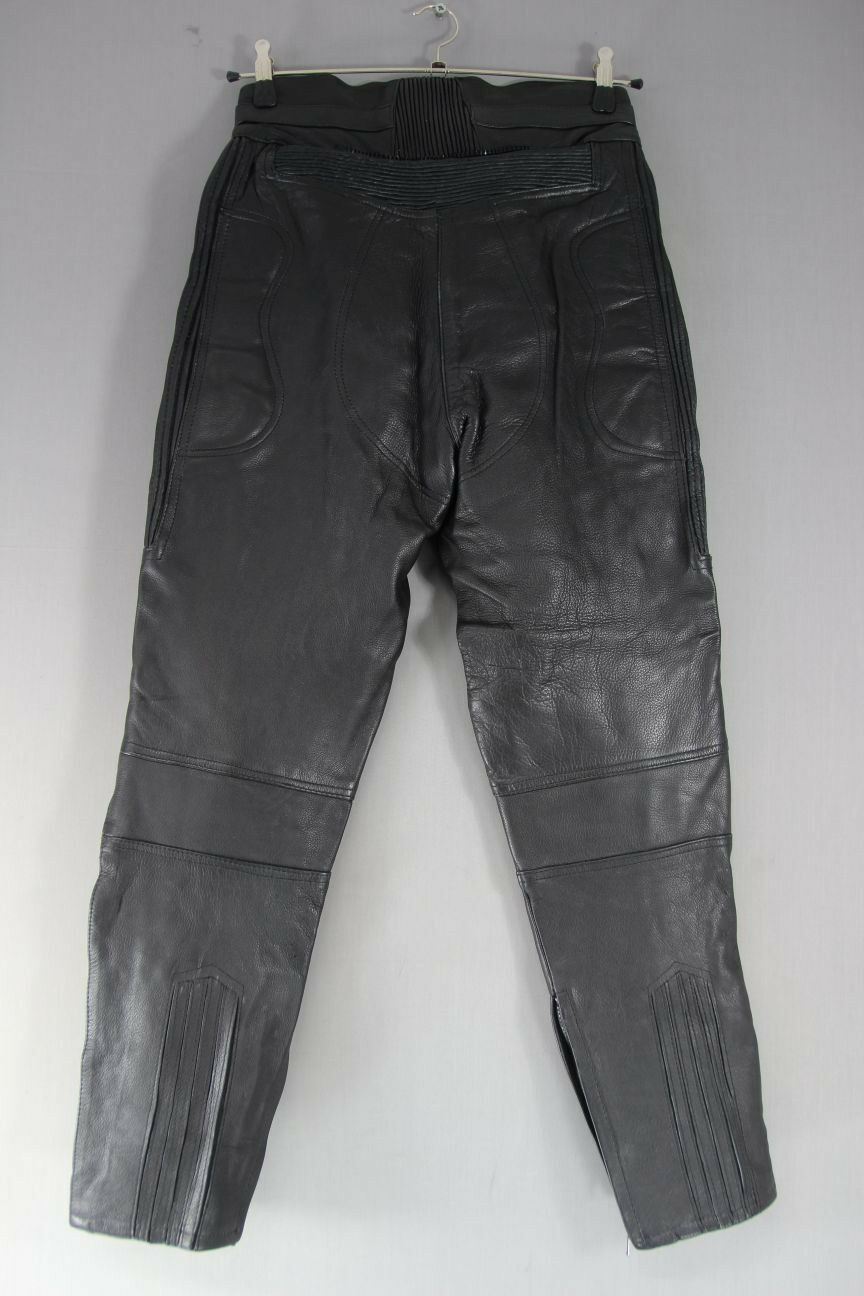 RHINO BLACK COWHIDE LEATHER BIKER TROUSERS SIZE 14: WAIST 28 IN/INSIDE LEG 30 IN