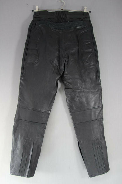 RHINO BLACK COWHIDE LEATHER BIKER TROUSERS SIZE 14: WAIST 28 IN/INSIDE LEG 30 IN