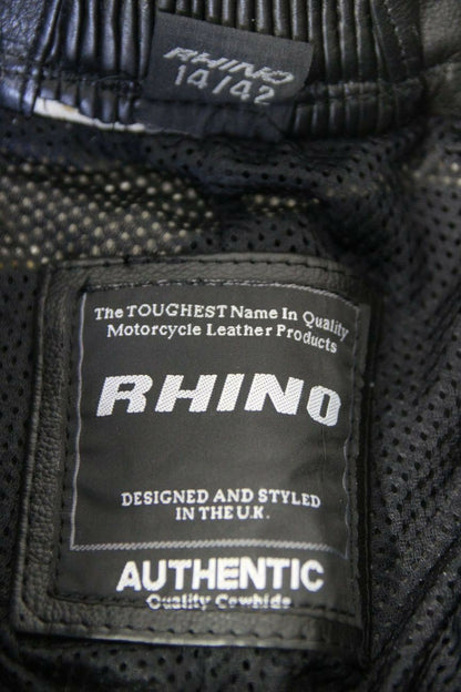 RHINO BLACK COWHIDE LEATHER BIKER TROUSERS SIZE 14: WAIST 28 IN/INSIDE LEG 30 IN