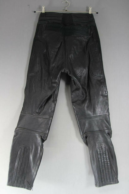 RIOSSI BLACK COWHIDE LEATHER BIKER TROUSERS: WAIST 26 INCH/INSIDE LEG 28 INCH