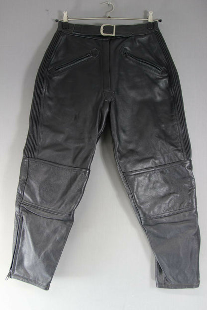LADIES CLASSIC BLACK LEATHER BIKER TROUSERS: WAIST 30 INCH/INSIDE LEG 25 INCH