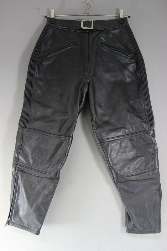 LADIES CLASSIC BLACK LEATHER BIKER TROUSERS: WAIST 30 INCH/INSIDE LEG 25 INCH