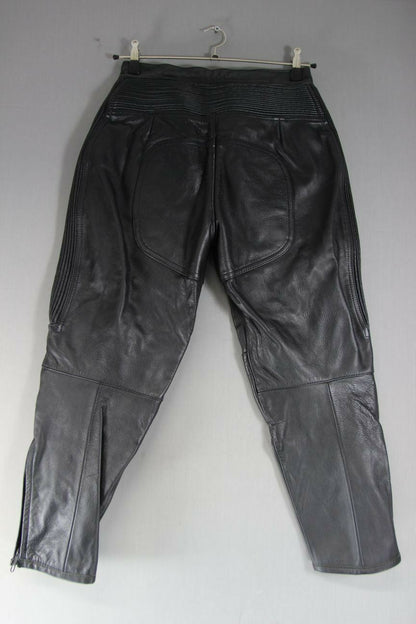 LADIES CLASSIC BLACK LEATHER BIKER TROUSERS: WAIST 30 INCH/INSIDE LEG 25 INCH