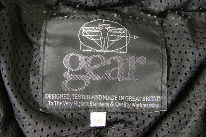 BRITISH MADE GEAR BLACK LEATHER BIKER TROUSERS SIZE 10: WAIST 26"/INSIDE LEG 28"