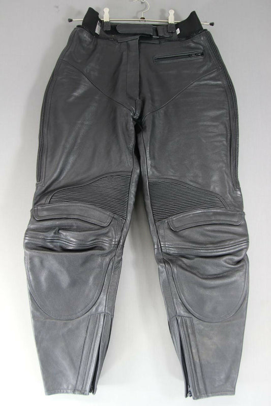 CLASSIC IXS BLACK LEATHER BIKER TROUSERS: WAIST 28 INCHES/INSIDE LEG 27 INCHES