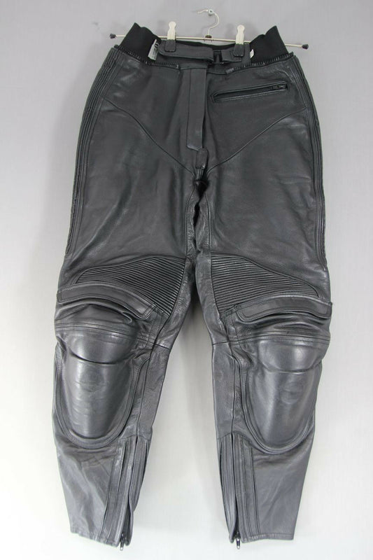 IXS BLACK LEATHER BIKER TROUSERS WITH REMOVABLE CE PROTECTORS:WAIST 28/I LEG 27"