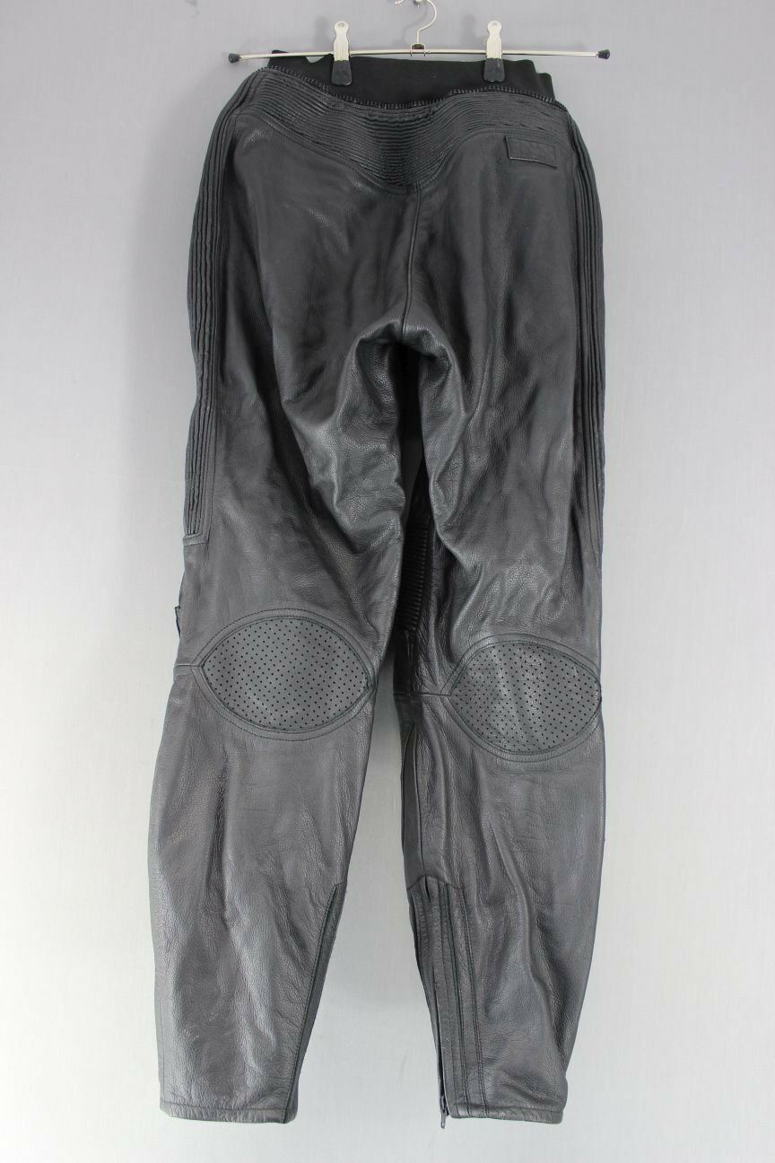IXS BLACK LEATHER BIKER TROUSERS + CE ARMOUR: WAIST 28 INCH/INSIDE LEG 30 INCH