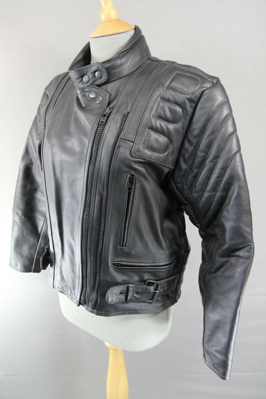CLASSIC TRURIDERZ BLACK LEATHER BIKER JACKET SIZE 14