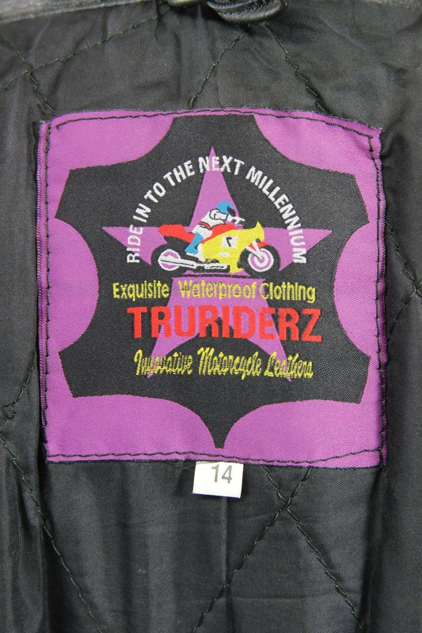 CLASSIC TRURIDERZ BLACK LEATHER BIKER JACKET SIZE 14