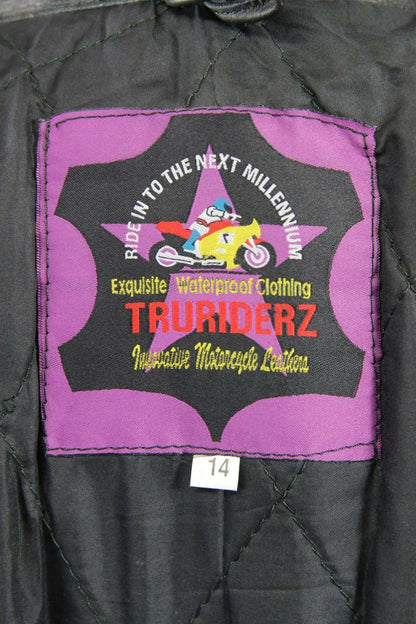 CLASSIC TRURIDERZ BLACK LEATHER BIKER JACKET SIZE 14