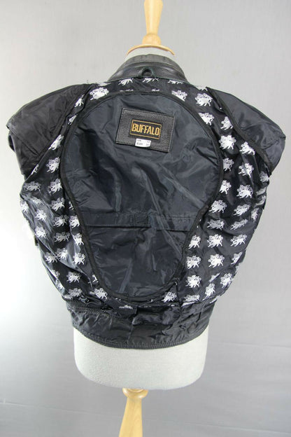 CLASSIC BUFFALO BLACK, SILVER & GREY LEATHER BIKER JACKET SIZE 12