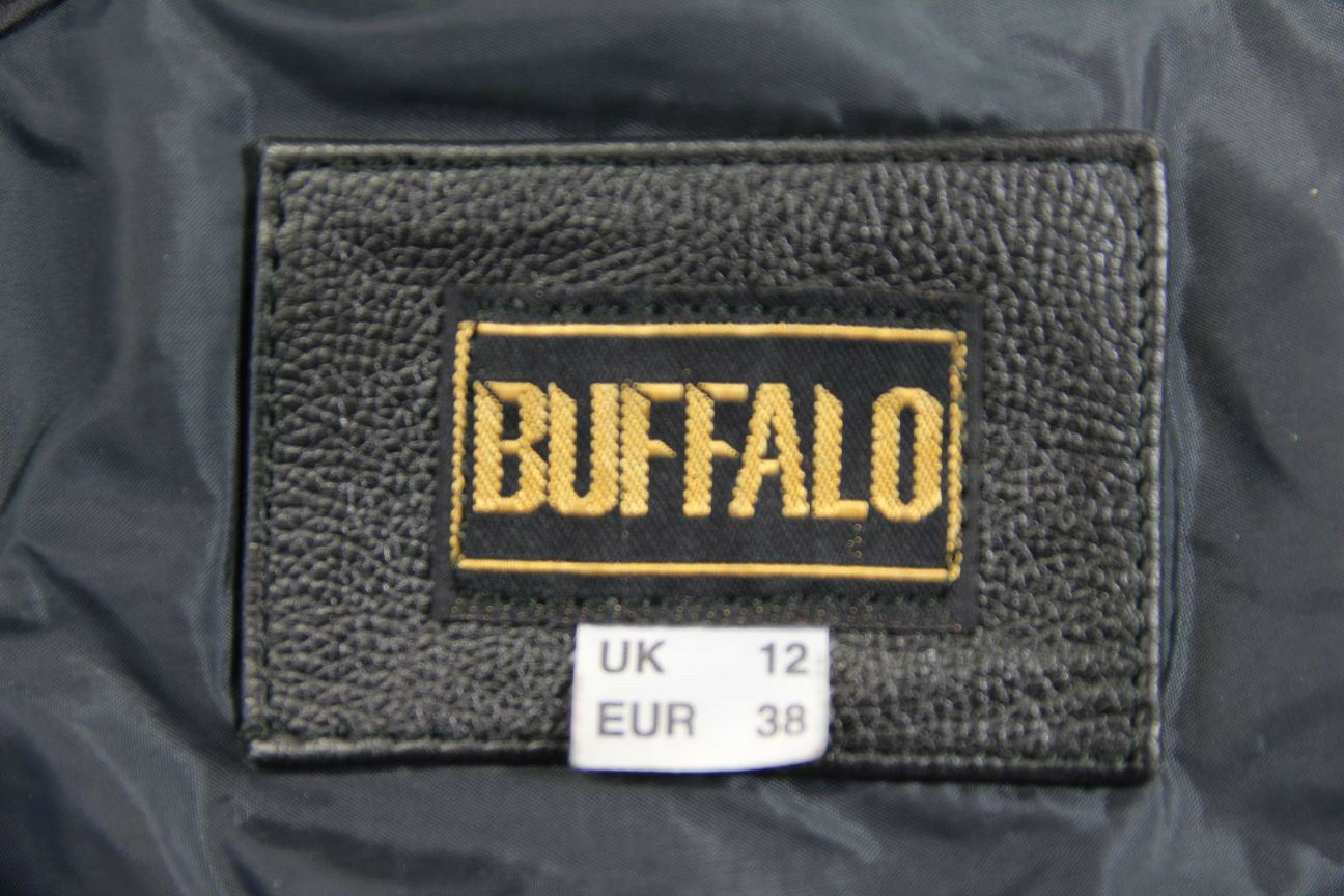 CLASSIC BUFFALO BLACK, SILVER & GREY LEATHER BIKER JACKET SIZE 12