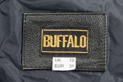 CLASSIC BUFFALO BLACK, SILVER & GREY LEATHER BIKER JACKET SIZE 12