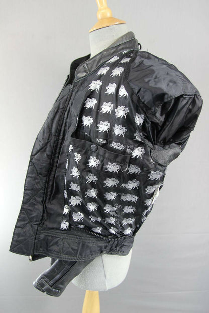 CLASSIC BUFFALO BLACK, SILVER & GREY LEATHER BIKER JACKET SIZE 12
