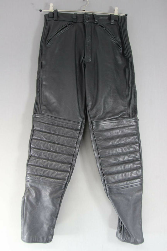 BRITISH MADE AGNEWTREE LTD BLACK LEATHER BIKER TROUSERS: WAIST 30/INSIDE LEG 29"