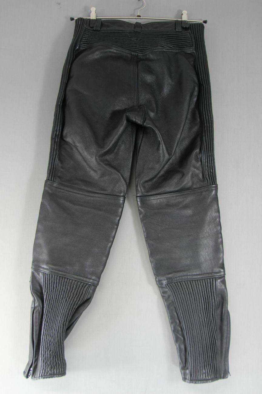 BRITISH MADE AGNEWTREE LTD BLACK LEATHER BIKER TROUSERS: WAIST 30/INSIDE LEG 29"