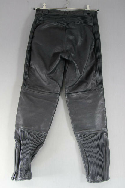 BRITISH MADE AGNEWTREE LTD BLACK LEATHER BIKER TROUSERS: WAIST 30/INSIDE LEG 29"