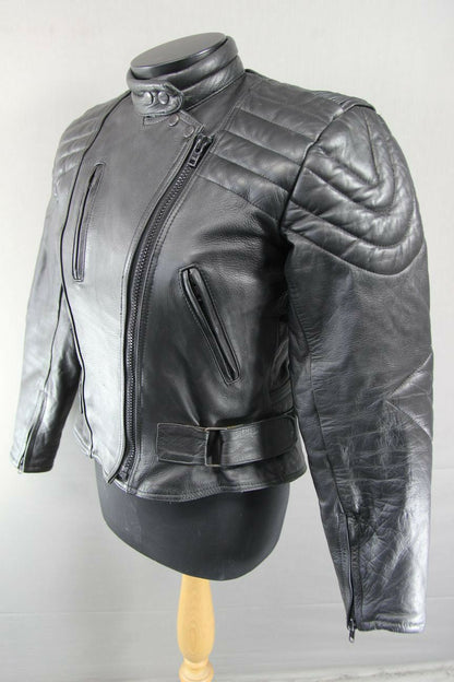 CLASSIC BLACK DYNAMIC LEATHERS COWHIDE BIKER JACKET SIZE 12