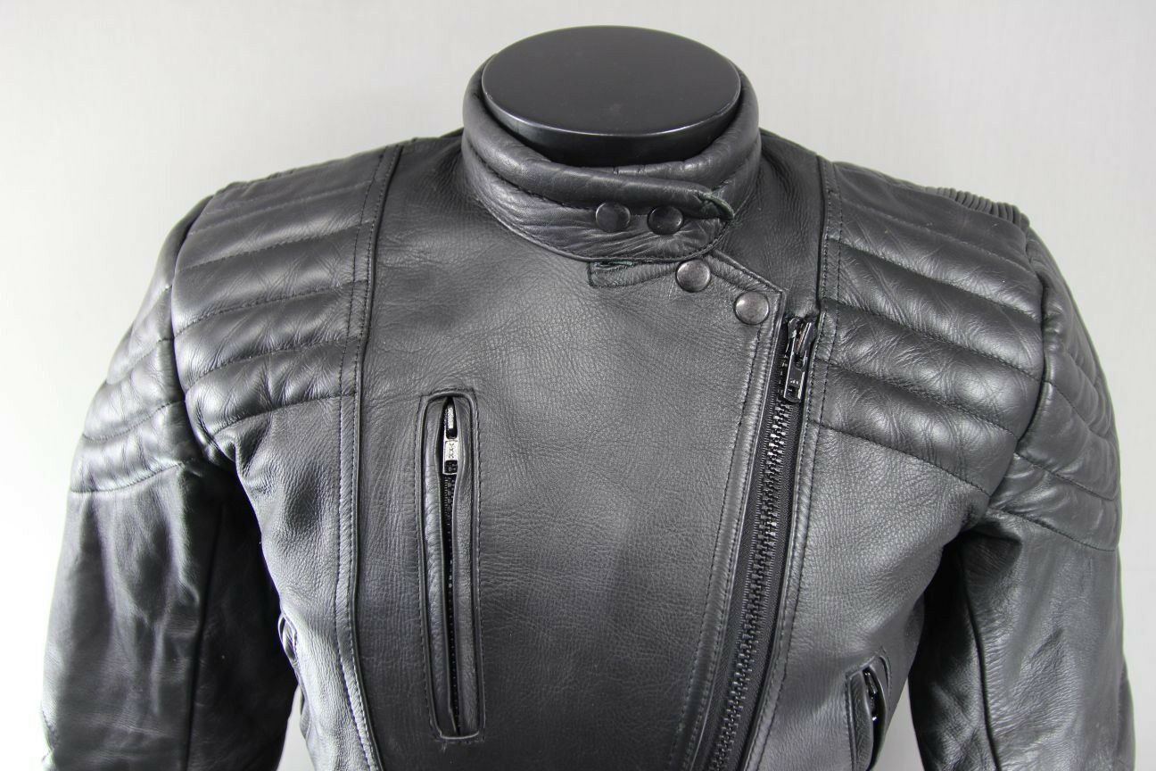 CLASSIC BLACK DYNAMIC LEATHERS COWHIDE BIKER JACKET SIZE 12