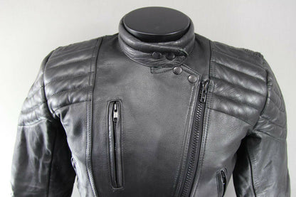 CLASSIC BLACK DYNAMIC LEATHERS COWHIDE BIKER JACKET SIZE 12