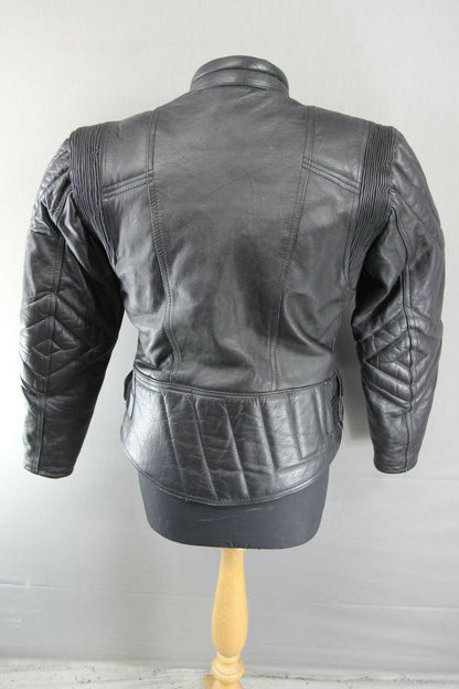 CLASSIC BLACK DYNAMIC LEATHERS COWHIDE BIKER JACKET SIZE 12