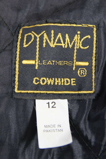 CLASSIC BLACK DYNAMIC LEATHERS COWHIDE BIKER JACKET SIZE 12
