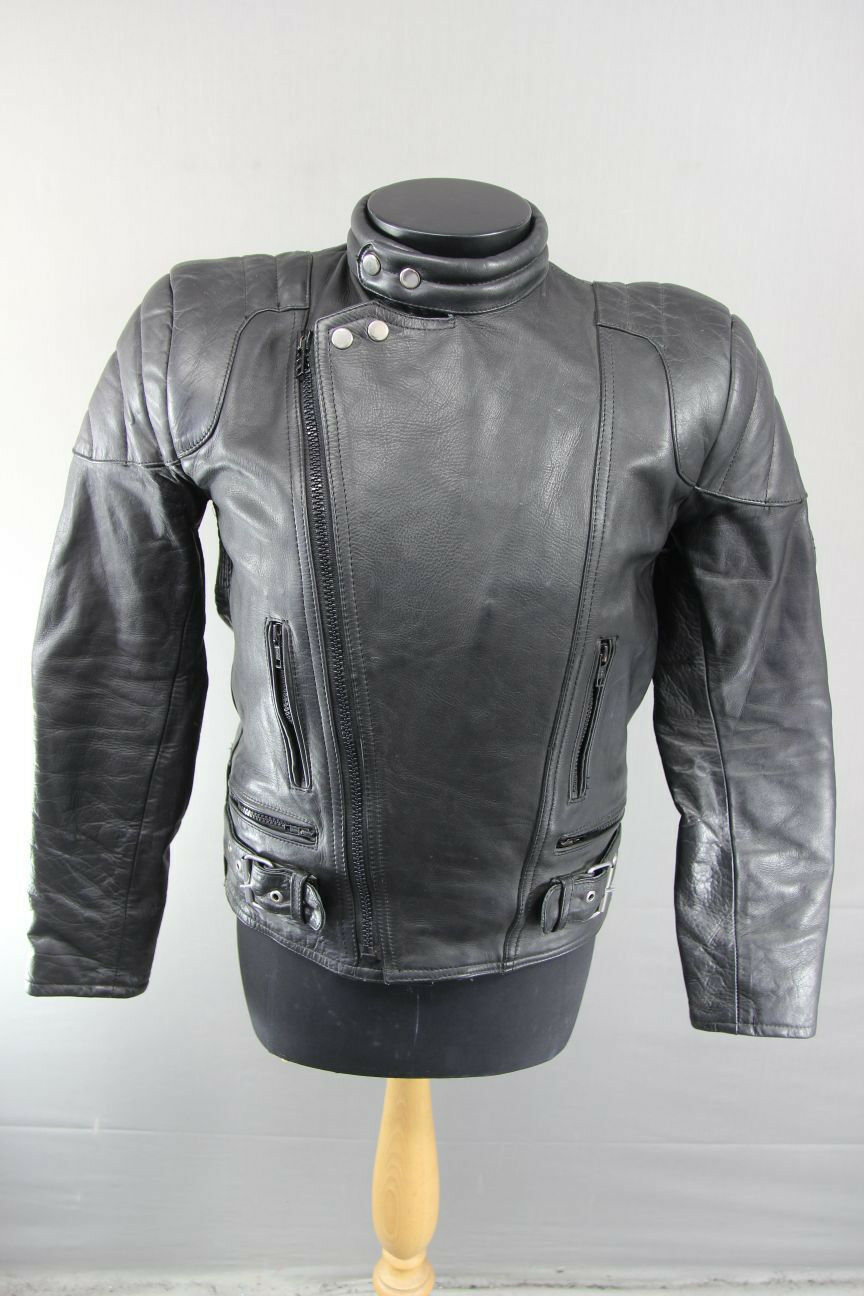 CLASSIC BLACK LEATHER JTS BIKER JACKET 38 INCH