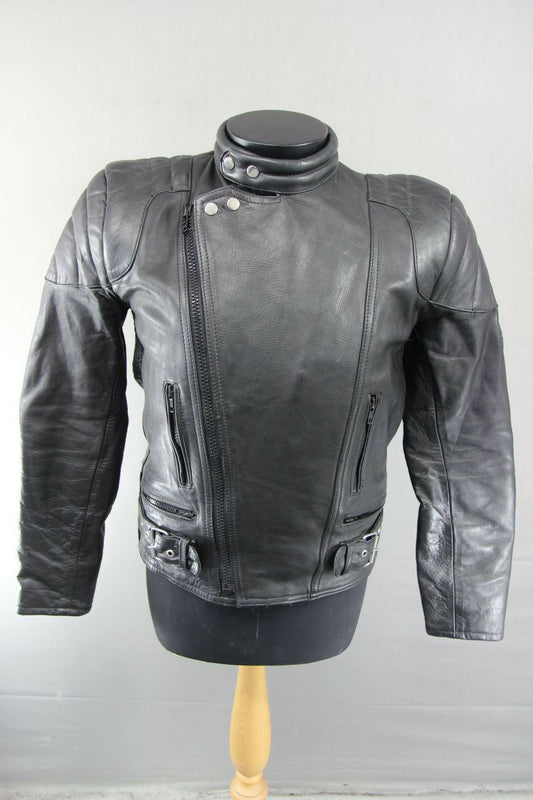 CLASSIC BLACK LEATHER JTS BIKER JACKET 38 INCH