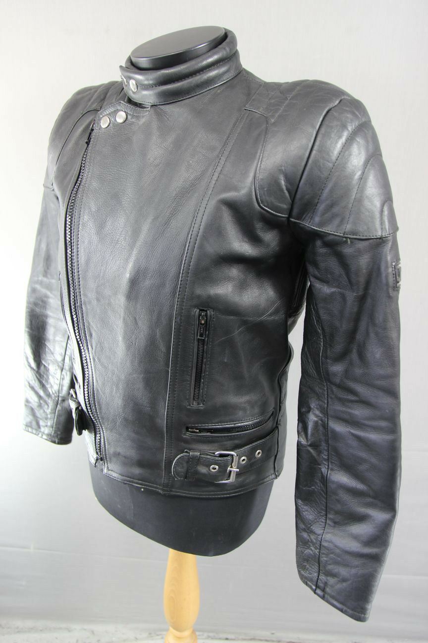 CLASSIC BLACK LEATHER JTS BIKER JACKET 38 INCH