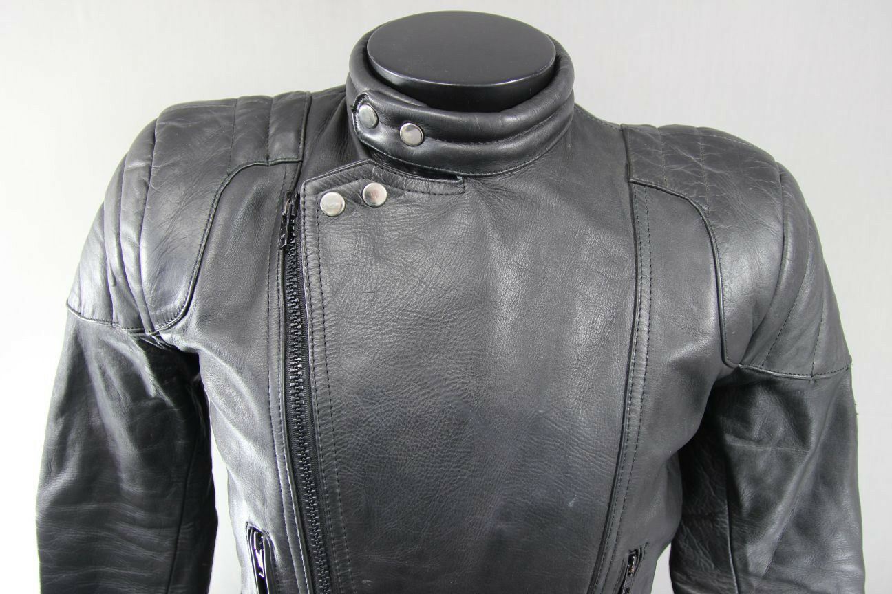 CLASSIC BLACK LEATHER JTS BIKER JACKET 38 INCH