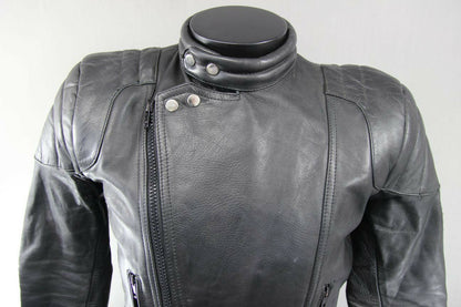 CLASSIC BLACK LEATHER JTS BIKER JACKET 38 INCH