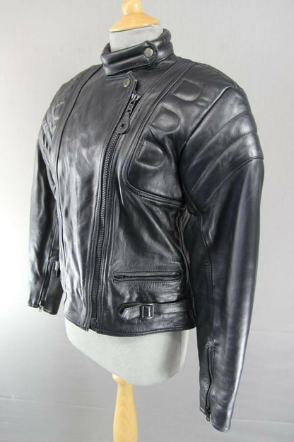 CLASSIC 'CHARLIE' BLACK LEATHER BIKER JACKET 34 INCH/MEDIUM