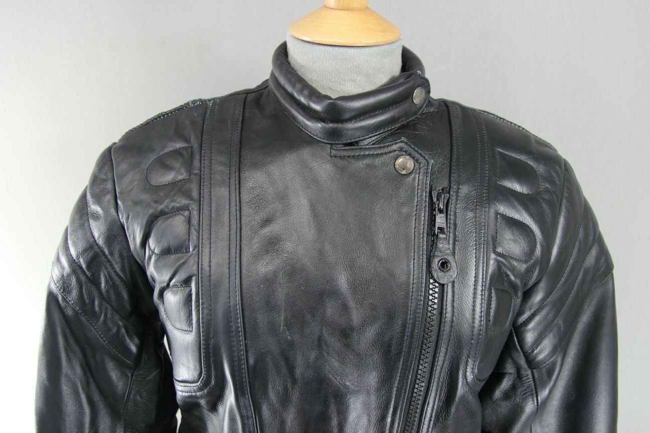 CLASSIC 'CHARLIE' BLACK LEATHER BIKER JACKET 34 INCH/MEDIUM
