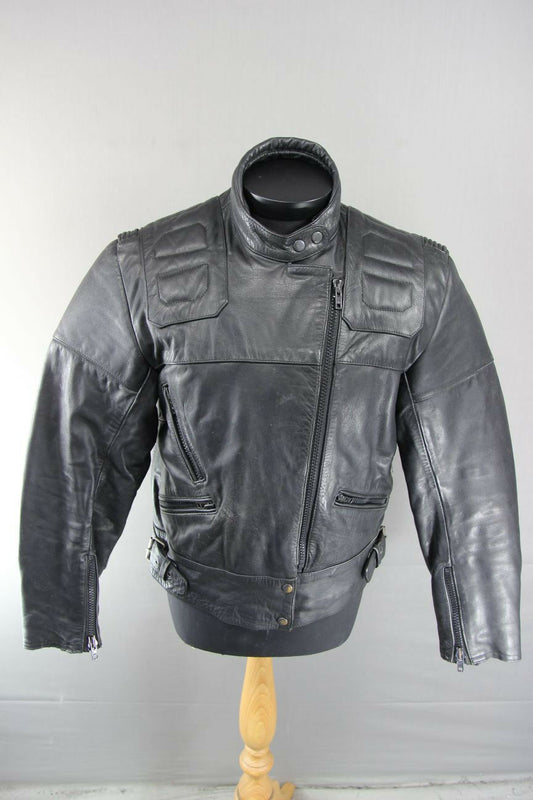 AMAZING SPORTEX MAXX BLACK LEATHER BIKER JACKET 38 INCH