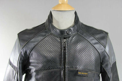 REVENGER BLACK & SILVER/GREY LEATHER BIKER JACKET 40 INCH