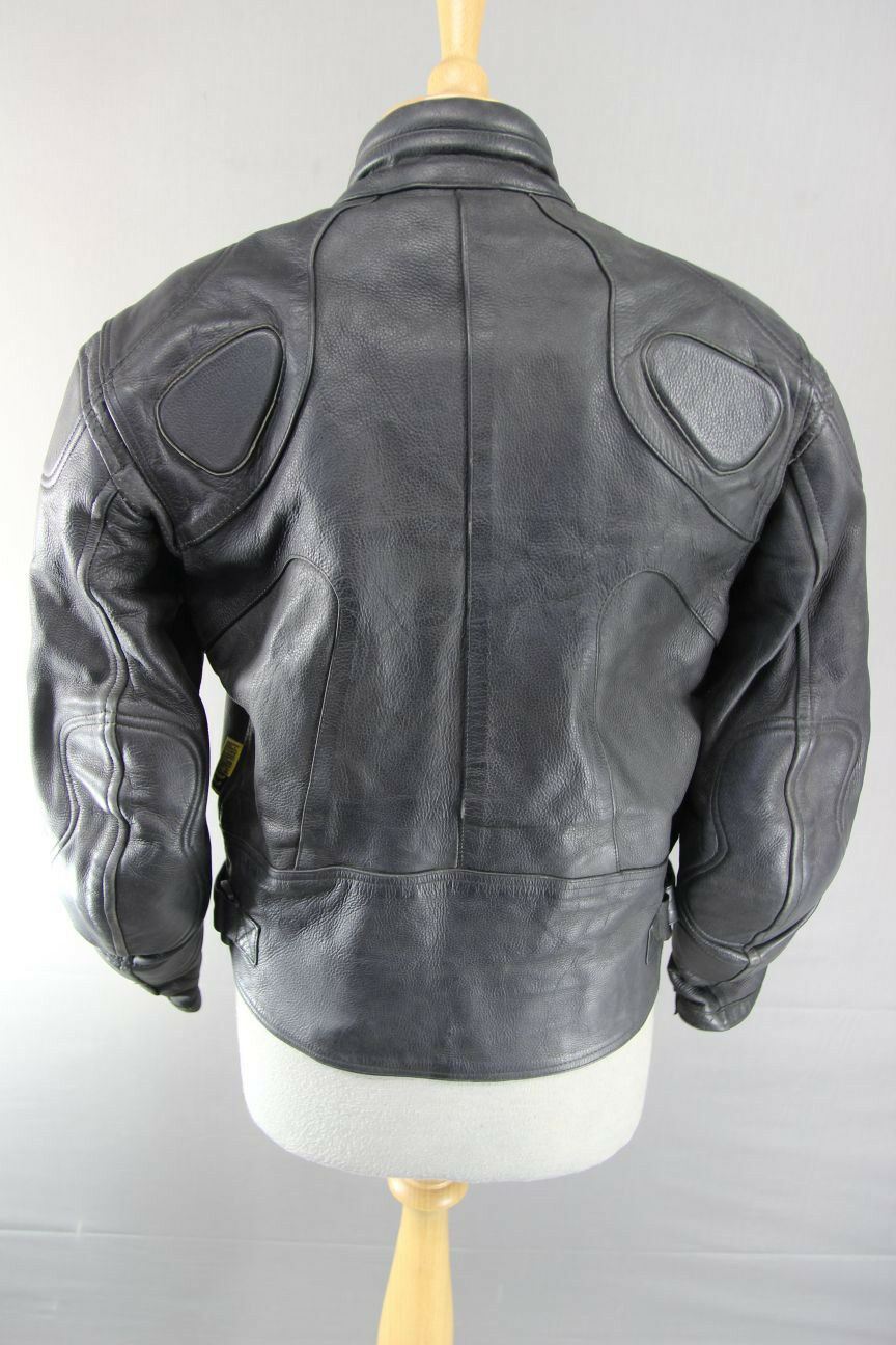 RIOSSI BLACK COWHIDE LEATHER BIKER JACKET + SHOULDER & ELBOW CE ARMOUR: SIZE 14