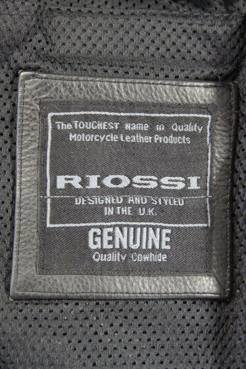 RIOSSI BLACK COWHIDE LEATHER BIKER JACKET + SHOULDER & ELBOW CE ARMOUR: SIZE 14