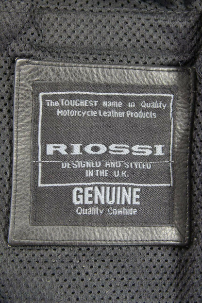 RIOSSI BLACK COWHIDE LEATHER BIKER JACKET + SHOULDER & ELBOW CE ARMOUR: SIZE 14