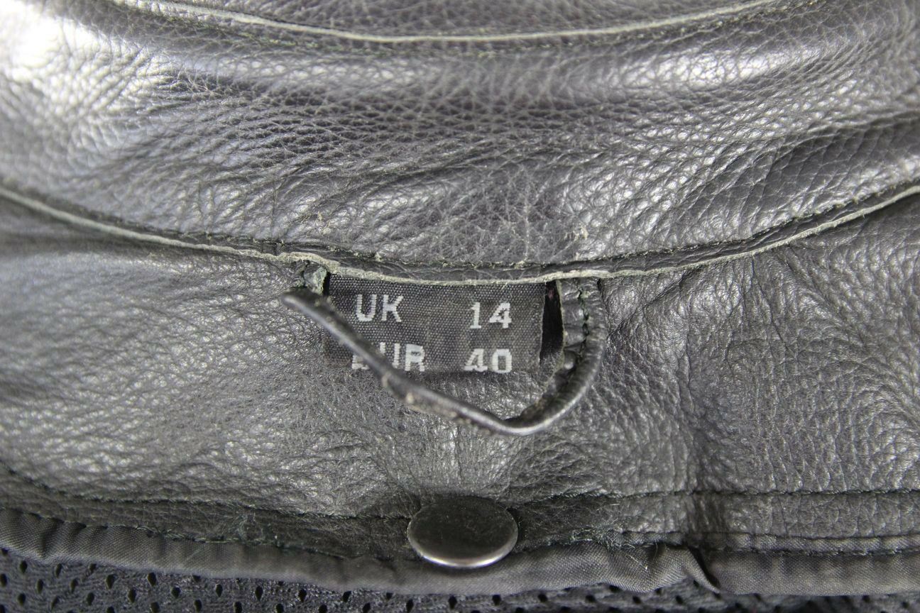 RIOSSI BLACK COWHIDE LEATHER BIKER JACKET + SHOULDER & ELBOW CE ARMOUR: SIZE 14